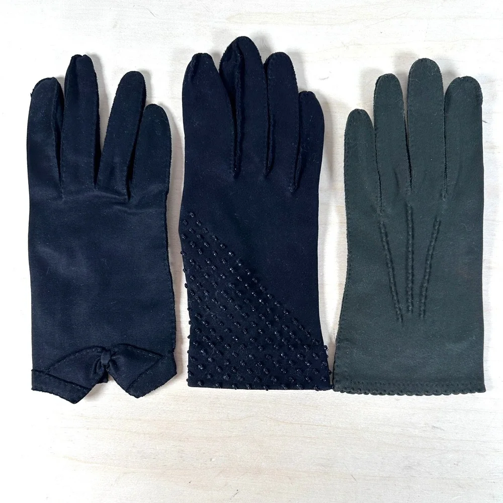 Vintage Black‎ & Dark Green Gloves Lot Fownes Crescendoe Leather Tailored Cotton